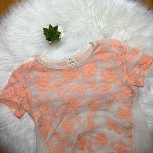 Pins & Needles • Coral Mesh Floral High Low Top